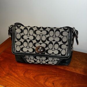 Coach Black and Gray Signature Clutch with Silver Hardware